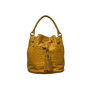 Louis Cardini BMOF Buttercup Ostrich Leather Drawstring Bucket Bag Tassels Handb